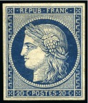 Stamp of France NON EMIS 1849 Cérès 20c bleu foncé, neuf avec gomme