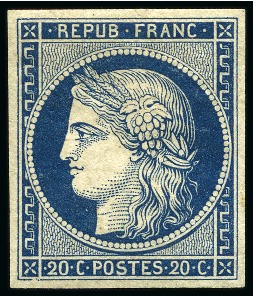 NON EMIS 1849 Cérès 20c bleu foncé, neuf avec gomme