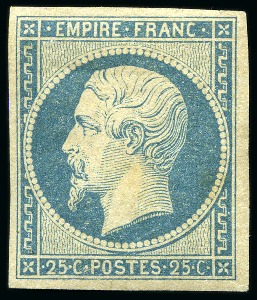 Stamp of France 25c bleu Empire NON DENTELE, neuf avec gomme, TB, cert.
