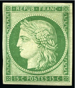 Stamp of France 1849 15c Cérès, Réimpression officielle de 1862,