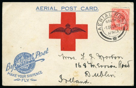 1918 (Dec 1) MAKE YOUR SIXPENCE FLY Red Cross Aerial postcard Benoni- Johannesburg