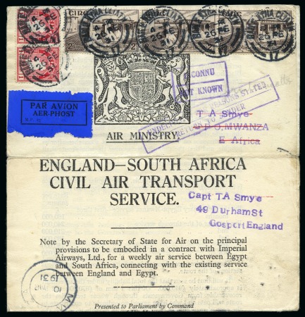 1931 (Feb 26) Imperial Airways England-East Africa Service, Air ministry leaflet sent as printed matter