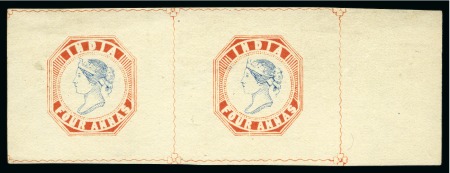 Stamp of India 1891 4a Vermilion and Blue reprint horizontal pair
