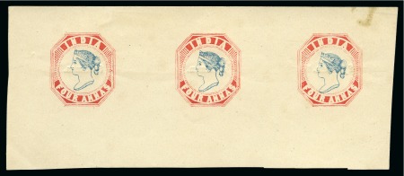 Stamp of India 1891 4a Red and Blue reprint in strip of three from plate XXX