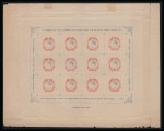 1894 4a Vermilion and Pale Blue reprint in complete sheet of 12 with essay head