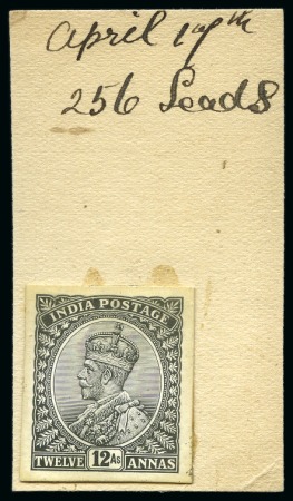 Stamp of India 1911-22 12a Die proof in black on De La Rue striking book piece