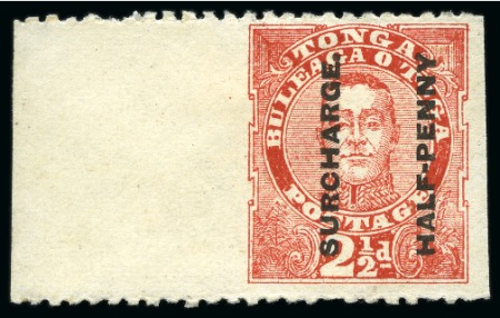 Stamp of Tonga 1895 1/2d on 2 1/2d Vermilion imperf. vertically variety