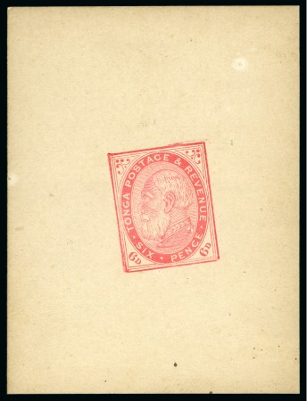 Stamp of Tonga 1886-88 King George VI 6d die proof in red on thick unglazed card