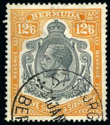 Stamp of Bermuda POSTAL FISCAL: 1937 12s6d Grey & Orange REVENUE / REVENUE used