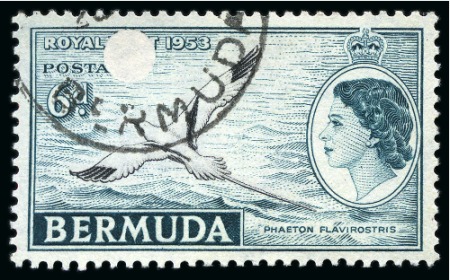 Stamp of Bermuda 1953-66 Group of 3 varieties , confetti flaw, inv. wmk and perf. shift
