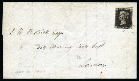 1841 (Apr 10) Lettersheet from Wolverhampton to London with 1840 1d black pl.9