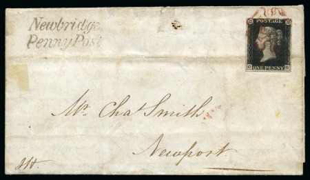 1840 (Aug 27) Lettersheet from Newbridge to Newport with 1840 1d black pl.7 CG