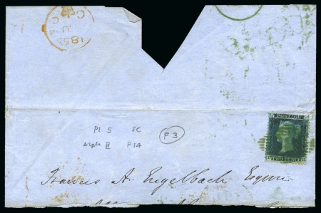 1855 2d Blue on top half of a wrapper, tied by GREEN "186" numeral of Dublin