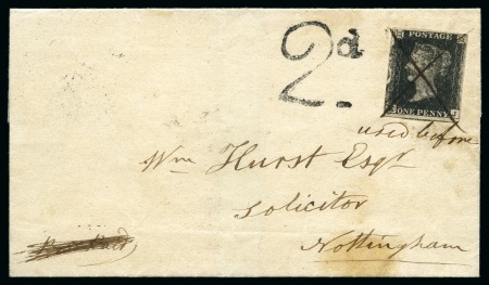 1842 (Feb 23) Wrapper from Leeds to Nottingham with fraudulently re-used 1840 1d black