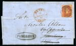 1866 (Jan & Apr) Pair of covers with "PENCAHUE" oval hs in red and black respectively