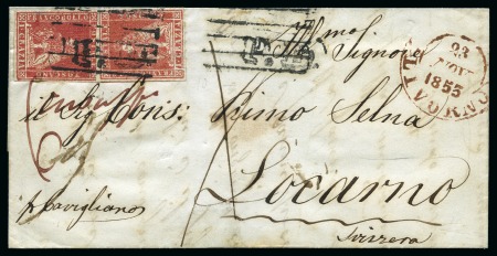 Stamp of Italian States » Tuscany 1851-52, 1 cr. (2) on cover to Locarno, the only insufficiently franked cover so far recorded from Tuscany to Switzerland