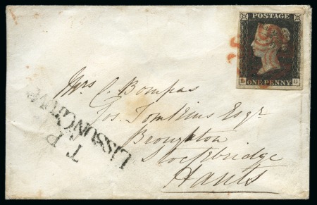 1840 (Nov 18) Small envelope from London to Broughton  with 1840 1d black pl.2 LG