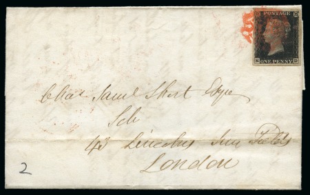 1840 (Nov 26) Lettersheet from Bristol to London with 1840 1d black pl.2 MD by vermilion MC