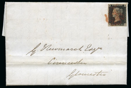 1841 (Jan 30) Entire from London to Gloucester with 1840 1d black pl.6 GJ