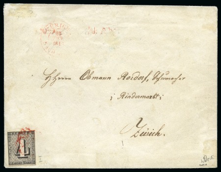 1846 "Zurich" 4Rp Black, Type 1 with red horizontal