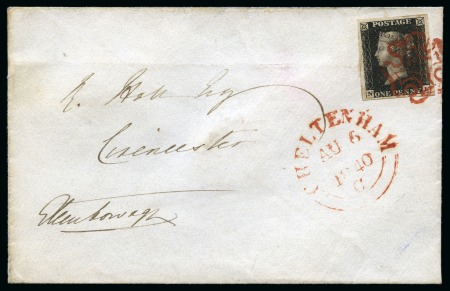 Stamp of Great Britain » 1840 1d Black and 1d Red plates 1a to 11 1840 (Aug 6) Envelope from Cheltenham (Gloucestershire) to Cirencester with 1840 1d black pl.3 BI