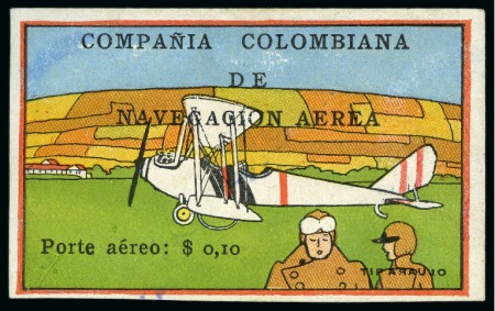 Stamp of Colombia 1920 10c "Plane at rest; pilot foreground" so-called
