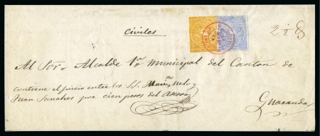 1865 1/2r Pale Blue (poor print) plus 1r Dark Yellow