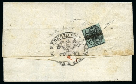 DOUBLE IMPRESSION ON COVER1852 1b Greyish green, double