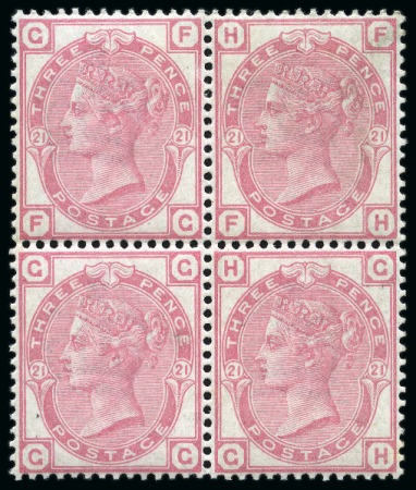 Stamp of Great Britain » 1855-1900 Surface Printed 1880 3d Rose pl.21 mint block of four, very fine