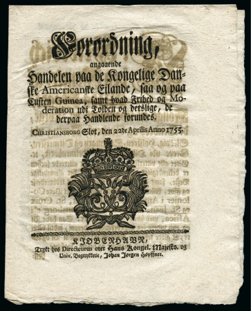 Stamp of Danish West Indies » Decrees and Other Official Documents 1755 (22 April) Decree stating that trade is now open