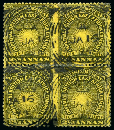 Stamp of Kenya, Uganda and Tanganyika » British East Africa 1890-95 2 1/2a Black on yellow-buff imperf. between horizontal pairs in block of four