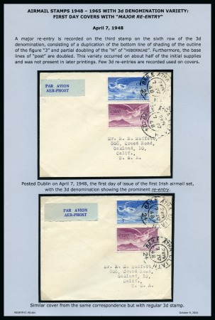 1948 (Apr 7) Matching pair of First Day Covers bearing 3d and 6d Airmail stamps, one with 3d showing prominent re-entry