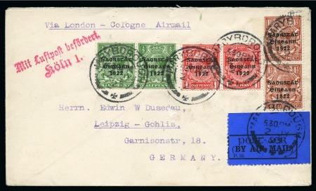 1923 (Jul 2) Irish Acceptance for London-Brussels-Cologne, cover with Harrison Coil "long 1 in 1922" varieties