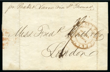 VENEZUELA TO GREAT BRITAIN: 1844 Folded cover bearing