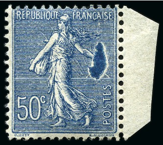 1921-1922 Semeuse lignée 50c bleu avec variété très