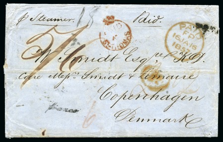 1856 Folded cover to Copenhagen bearing red crowned