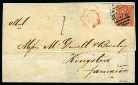 1871 Folded entire to Jamaica franked by QV 1865-67