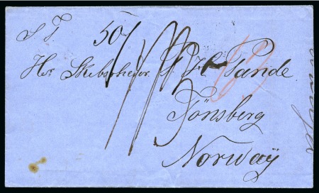 1866 Folded cover to Tönsberg, Norway, ST-THOMAS DE4