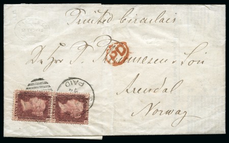 1874 Printed matter to Norway franked by pair of 1864-79