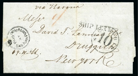 PORTO RICO TO USA: 1857 Folded entire to New York dated