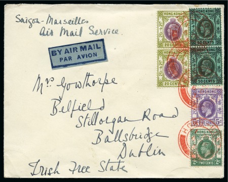 Stamp of Ireland » Airmails 1932 (Dec 7) Hong Kong Acceptances for French airmail service by Air Orient, group of three covers/cards