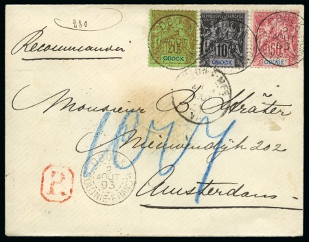 Stamp of Colonies françaises » Obock 1893 10c +20c +50c Groupe en recommandé pour Amsterdam,