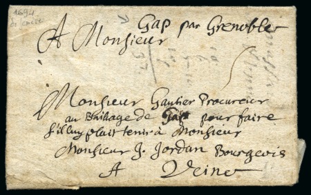 Stamp of Switzerland / Schweiz » Vorphilatelie 1694 Faltbrief von Genf nach Frankreich mit handschriftlich "Gap par Grenoble"