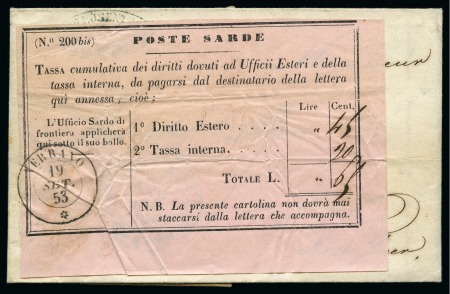 Stamp of Italian States » Sardinia 1853 Cover from Frankfurt am Main to Nice with rose taxing etiquette POSTE SARDE cancelled in Verbano