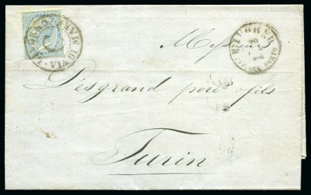 Stamp of Italy 1863 Cover from Napoli to Torino with 15c blue tied