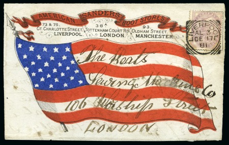 Stamp of Great Britain » Hand Illustrated and Printed Envelopes 1881 American Sander Boot Stores - in Liverpool, London
