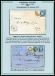 Affranchissements de 1871 Collection de 10 lettres sur 5 pages d'exposition dont spectaculaire quadricolore en chargé de Blidah