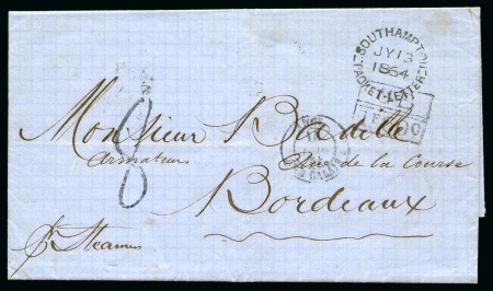 1864 (29 June) Folded entire from St.Thomas to Bordeaux,