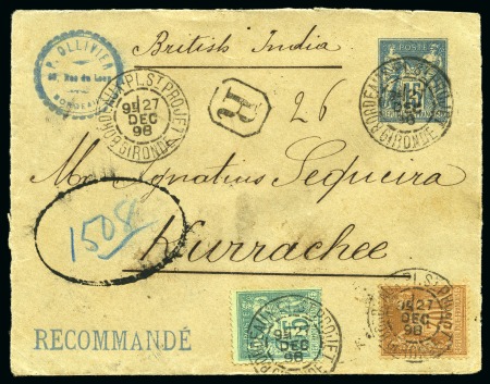 PAKISTAN Entier 15c Sage de Bordeaux 27.12.1898 en