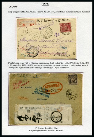 Stamp of France JAPON Sélection de 5 lettres sur pages d'exposition